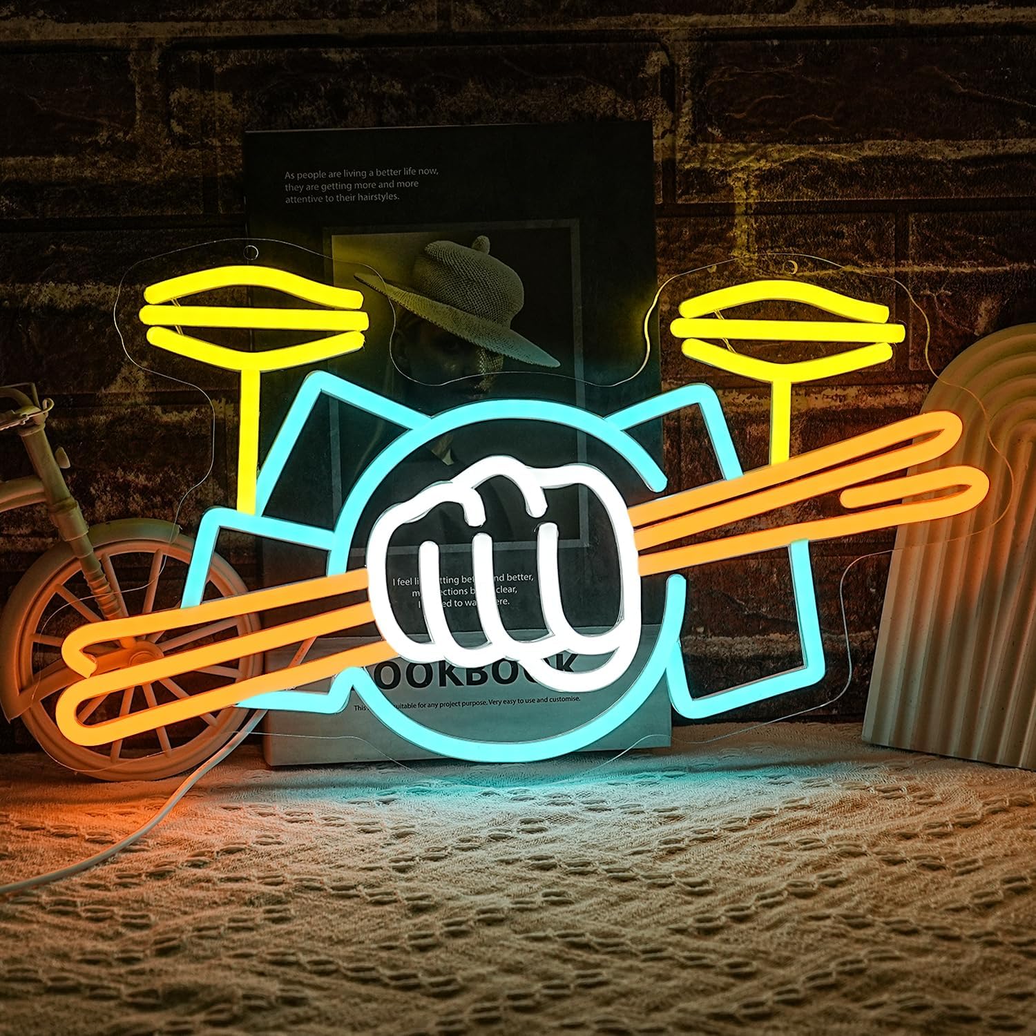 Led Lighting Wall Decor - Неоновая вывеска «Барабанная установка» с USB-питанием,