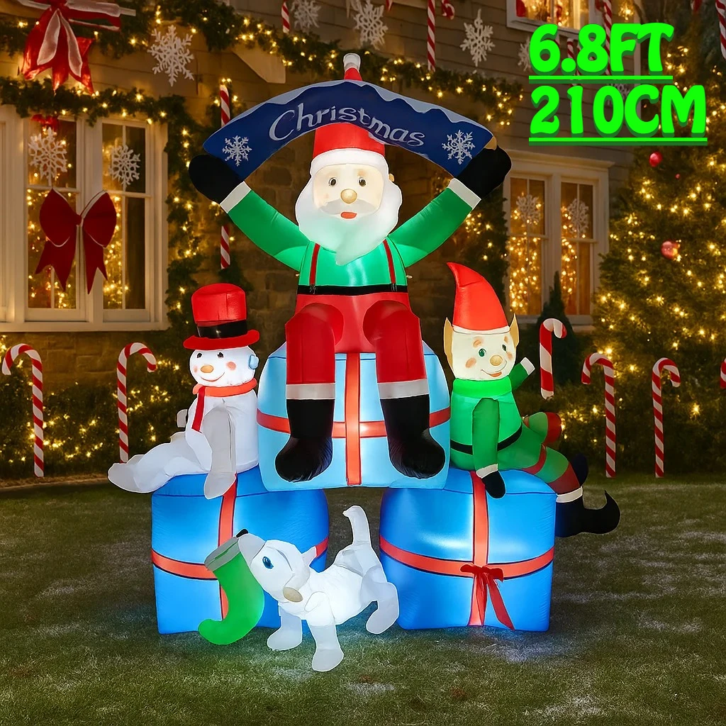Santa'S Elves Holiday Lighting & Decor Llc - 2,1 м/6,8 футов Санта-Снеговик, эльф, собака,